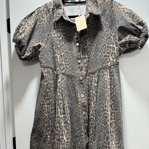 Entro Gray and Black Puff Sleeve Casual Sundress